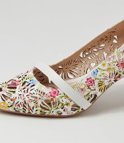 NISTY SU ANTIQUE FLORAL WHITE LEATHER LEATHER