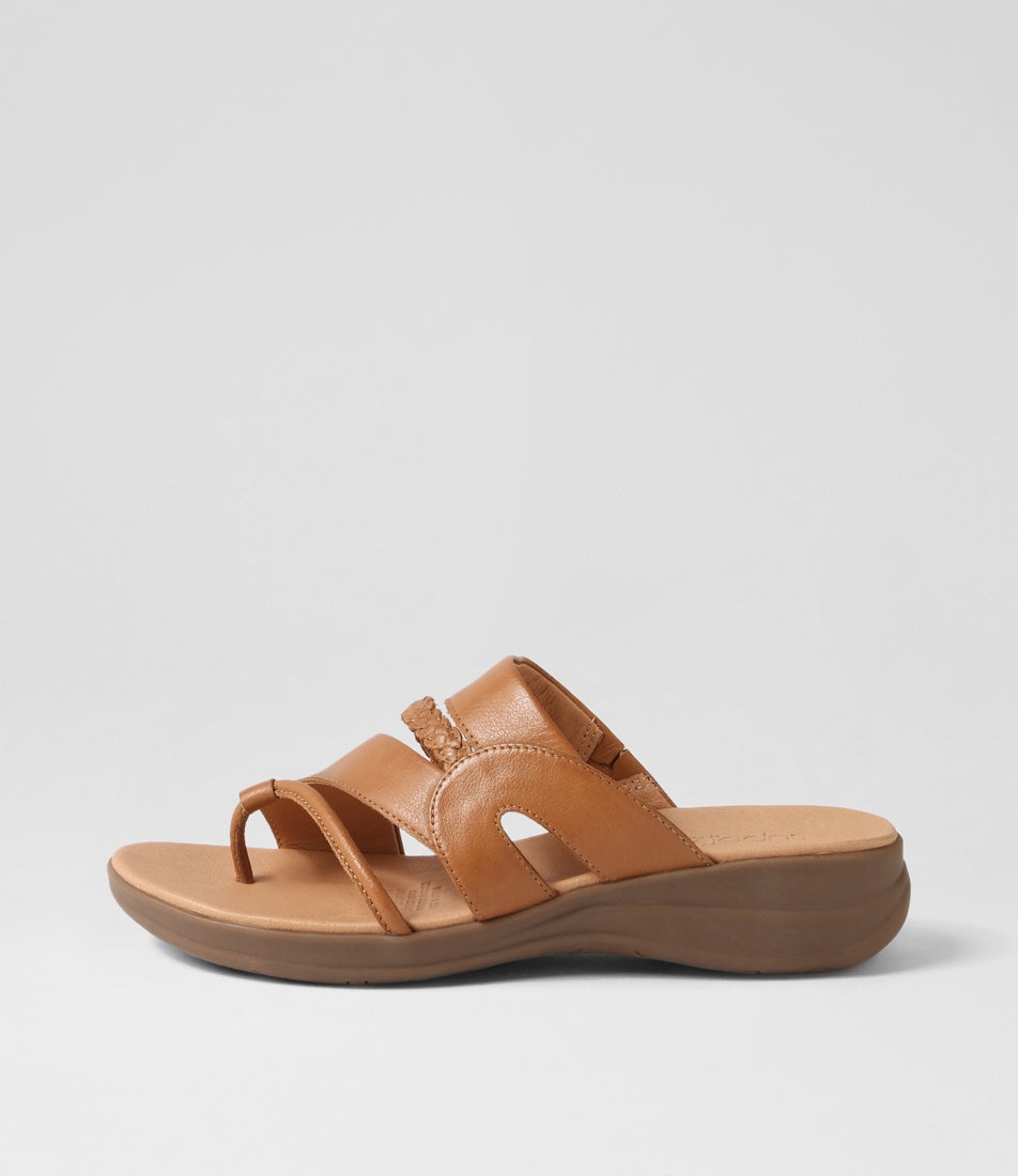 Mia2 Dark Tan Gum Leather Slides Mia2 Dark Tan Gum Leather Slides