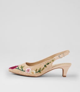 Looloo Nude Multi Flower Mesh Leather Heels Looloo Nude Multi Flower Mesh Leather Heels