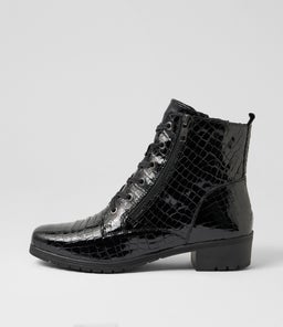 CASH SU BLACK PATENT CROC LEATHER