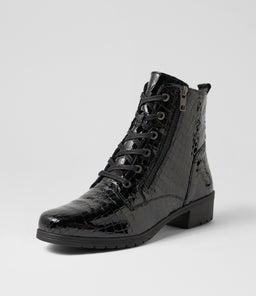 CASH SU BLACK PATENT CROC LEATHER