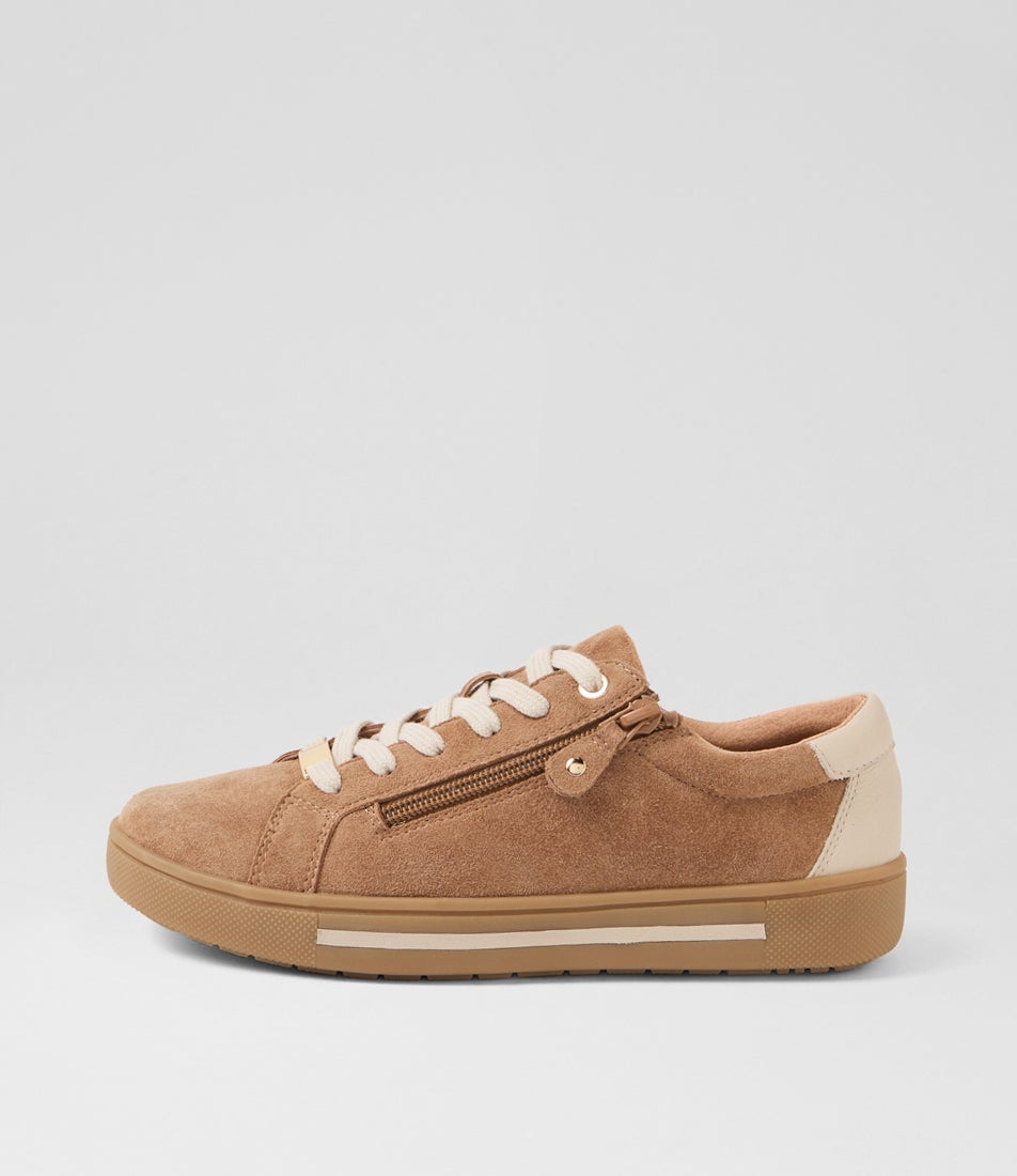Evone Light Choc Almond Suede Leather Sneakers