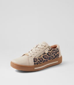 EVONE SU ALMOND TAN LEOPARD LEATHER SUEDE