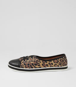 AUGUSTS SU BLACK TAN LEOPARD LEATHER SUEDE