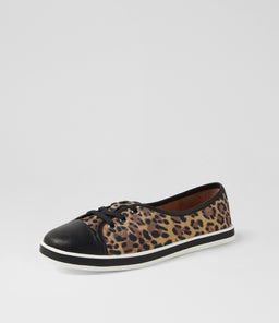 AUGUSTS SU BLACK TAN LEOPARD LEATHER SUEDE