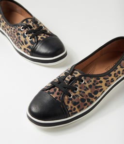 AUGUSTS SU BLACK TAN LEOPARD LEATHER SUEDE