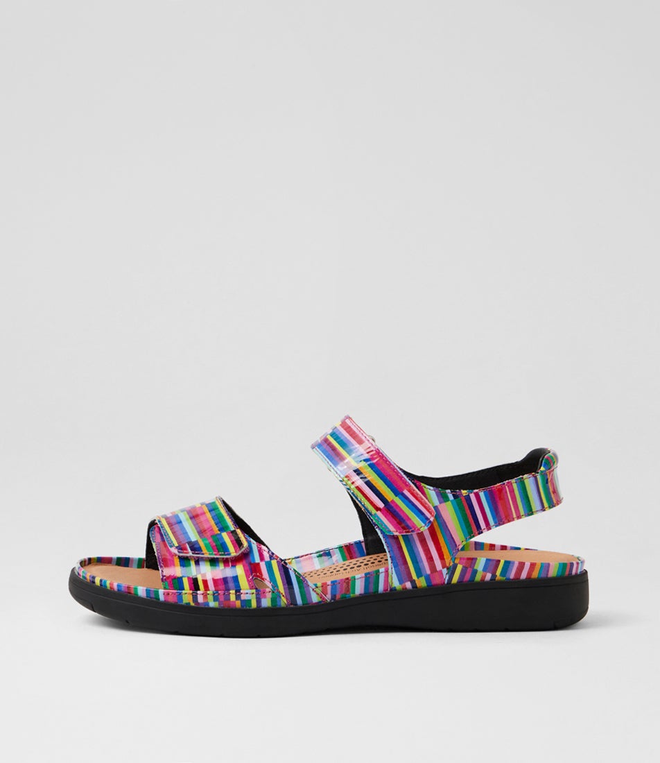 Kendals Bright Stripe Patent Leather Sandals