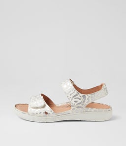 Kendals White Metallic Leopard Leather Sandals Kendals White Metallic Leopard Leather Sandals