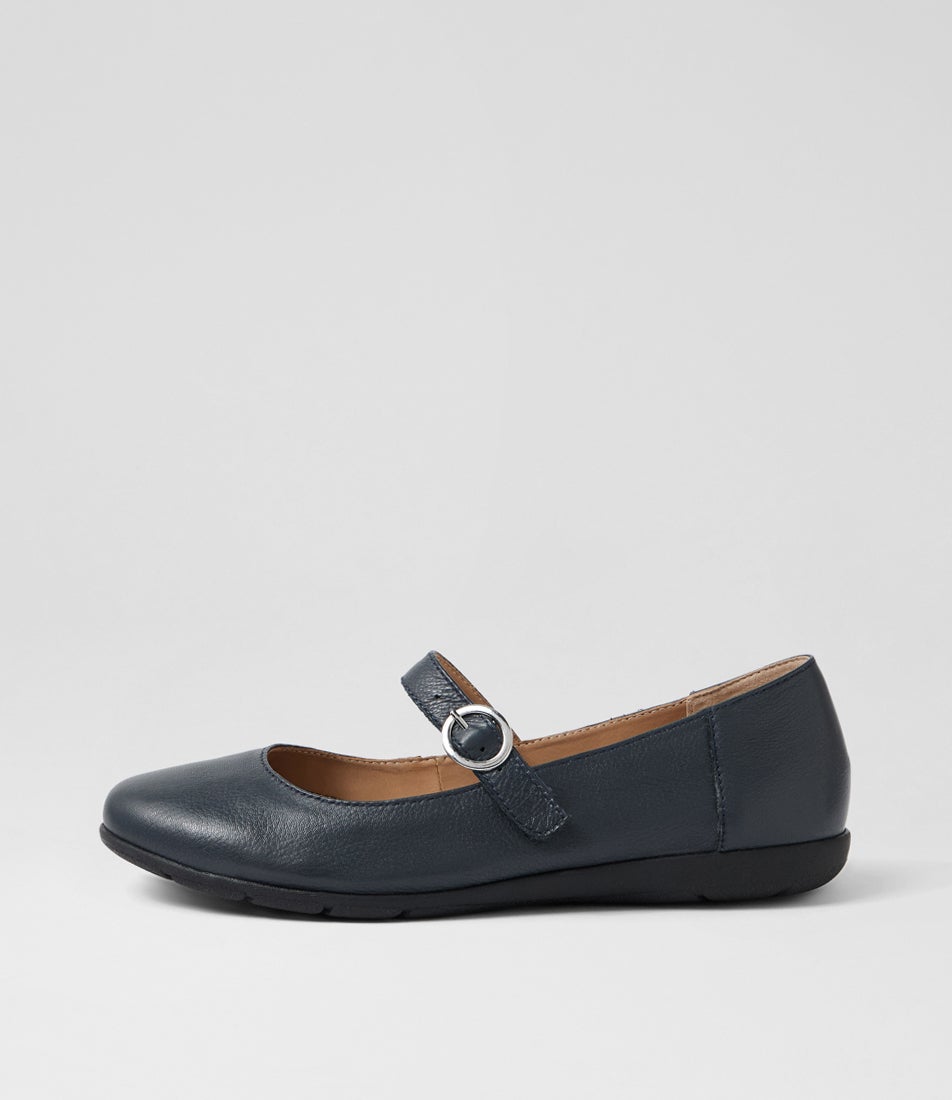Hariet Navy Leather Flat Shoes