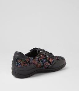 DANAI SU BLACK BLACK&RED FLORAL LEATHER SUEDE