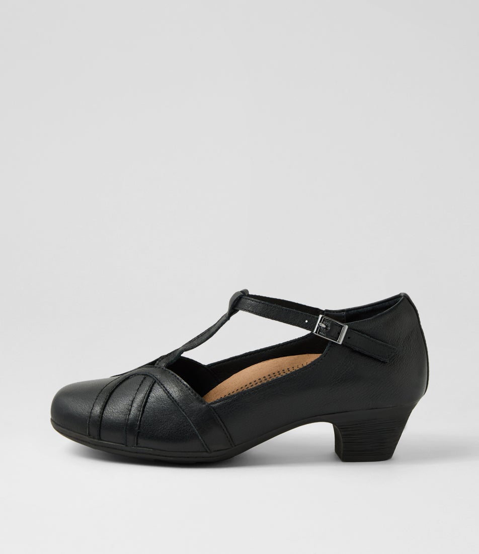 Latissh Black Leather Heels