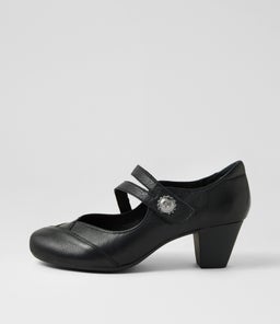 Fortunet Black Leather Mary Jane Heels Fortunet Black Leather Mary Jane Heels
