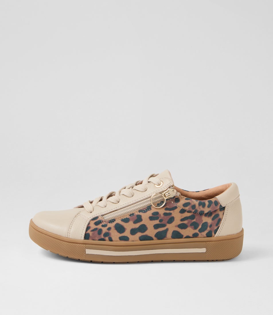 Errinas Almond Tan Leopard Leather Suede Sneakers Errinas Almond Tan Leopard Leather Suede Sneakers