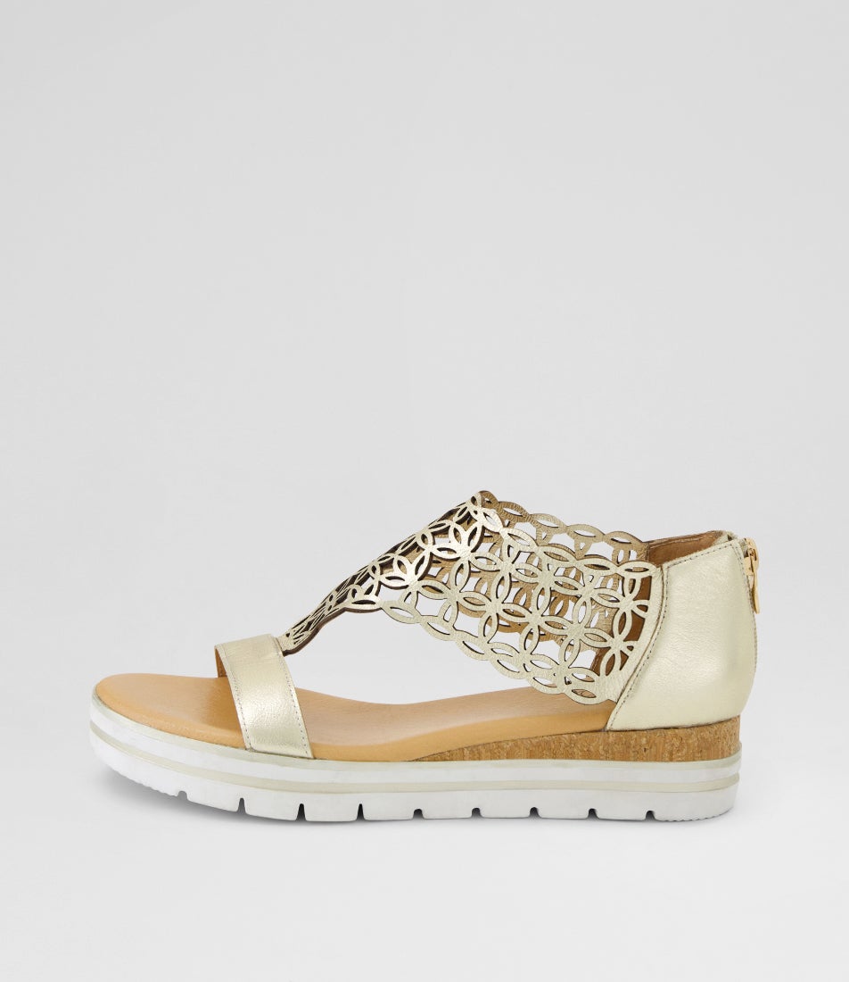 Alexiander Pale Gold Floral Cork Leather Sandals