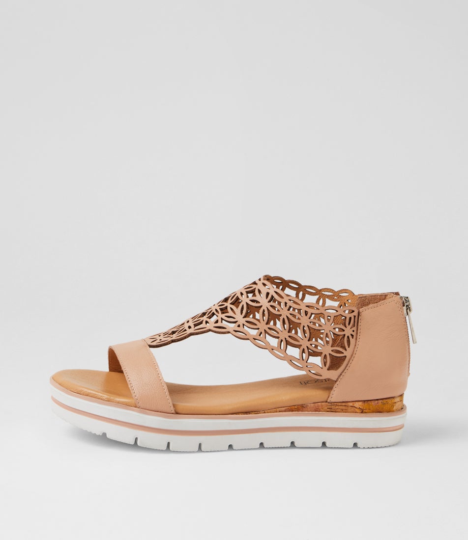 Alexiander Dark Nude Floral Cork Leather Sandals Alexiander Dark Nude Floral Cork Leather Sandals