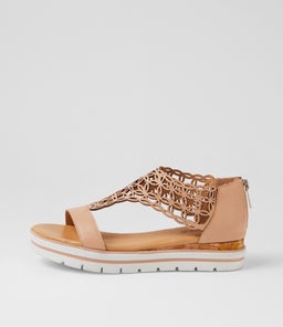 Alexiander Dark Nude Floral Cork Leather Sandals Alexiander Dark Nude Floral Cork Leather Sandals