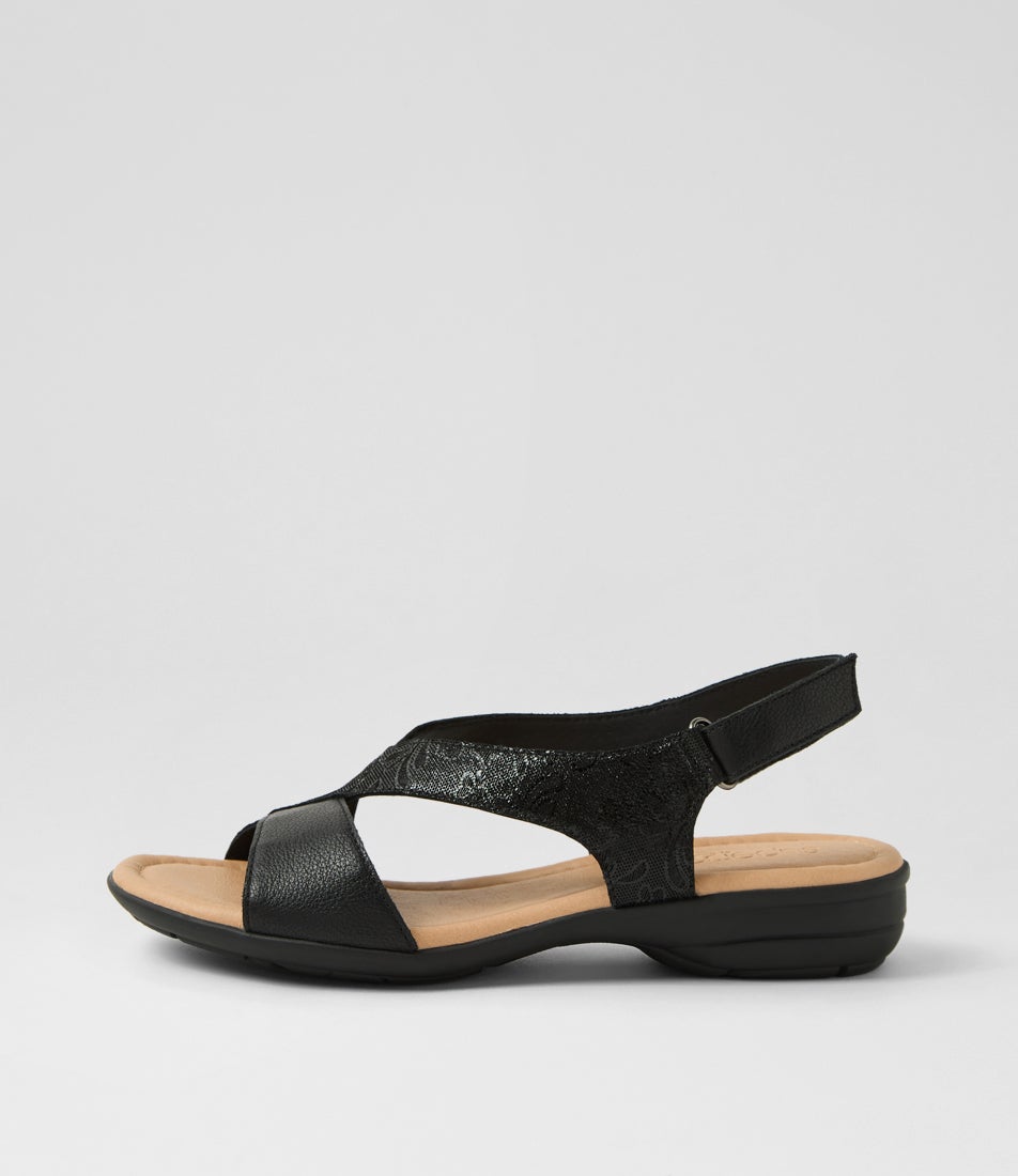 Bensin Black Floral Foil Leather Sandals