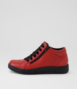 Tavishs D Red Black Leather Ankle Boots Tavishs D Red Black Leather Ankle Boots