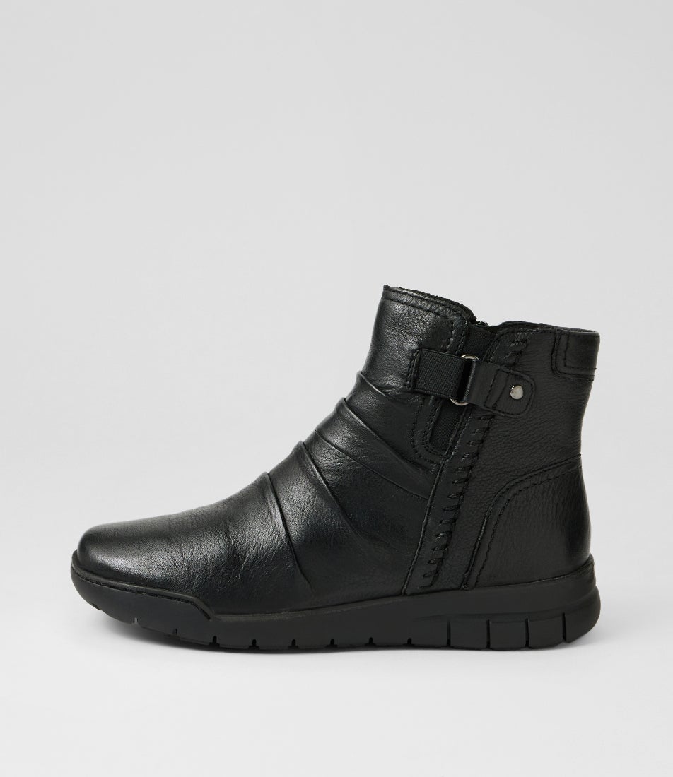 Tikky Black Leather Ankle Boots