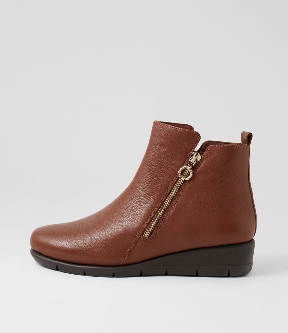 Mavise Cognac Leather Ankle Boots