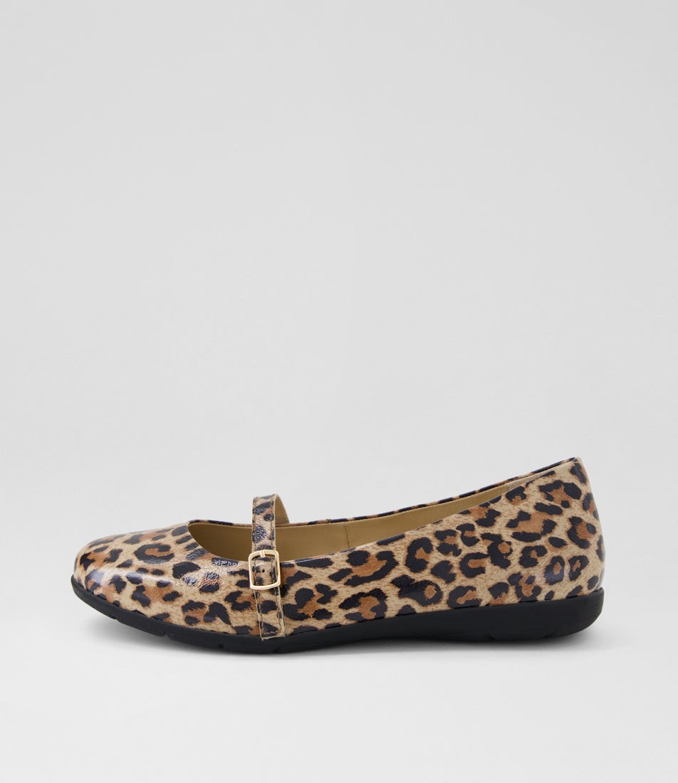 Hillie Tan Leopard Patent Leather Flat Shoes