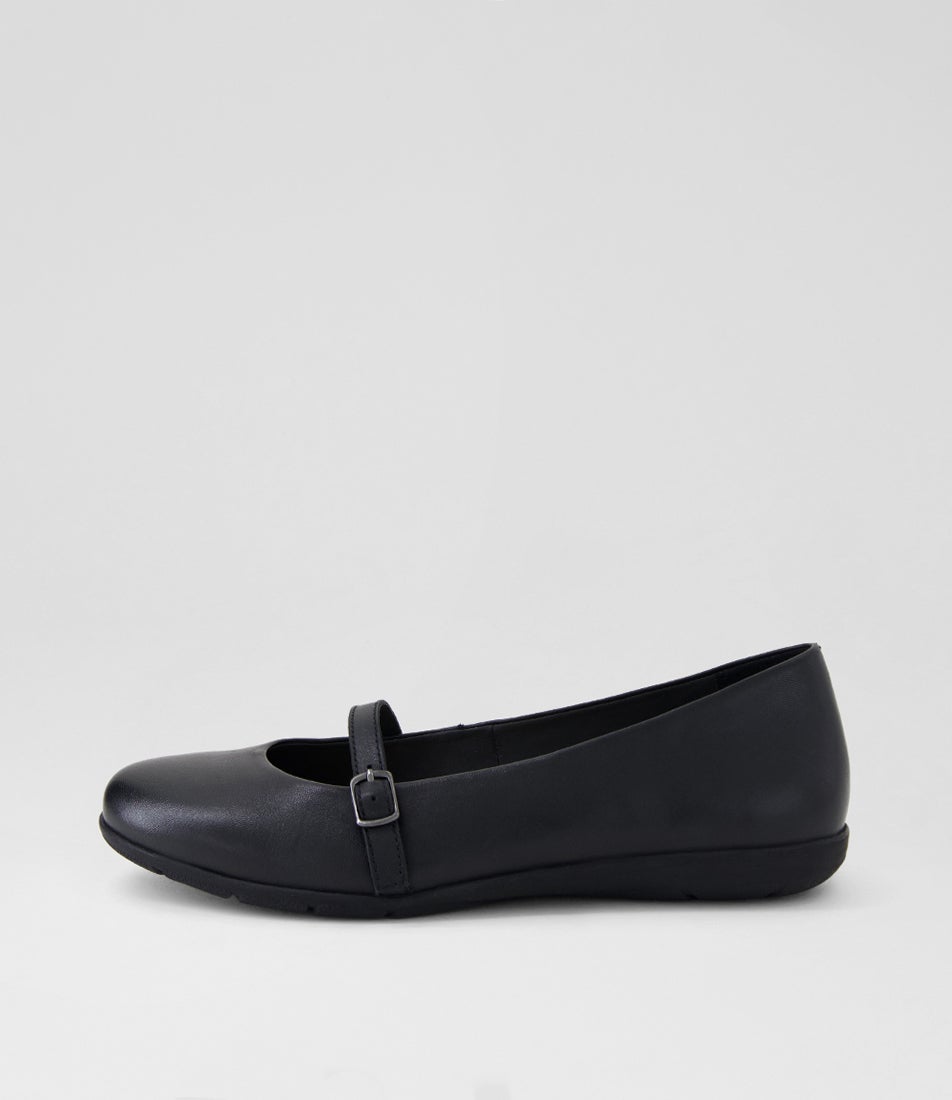 Hillie Black Leather Flat Shoes