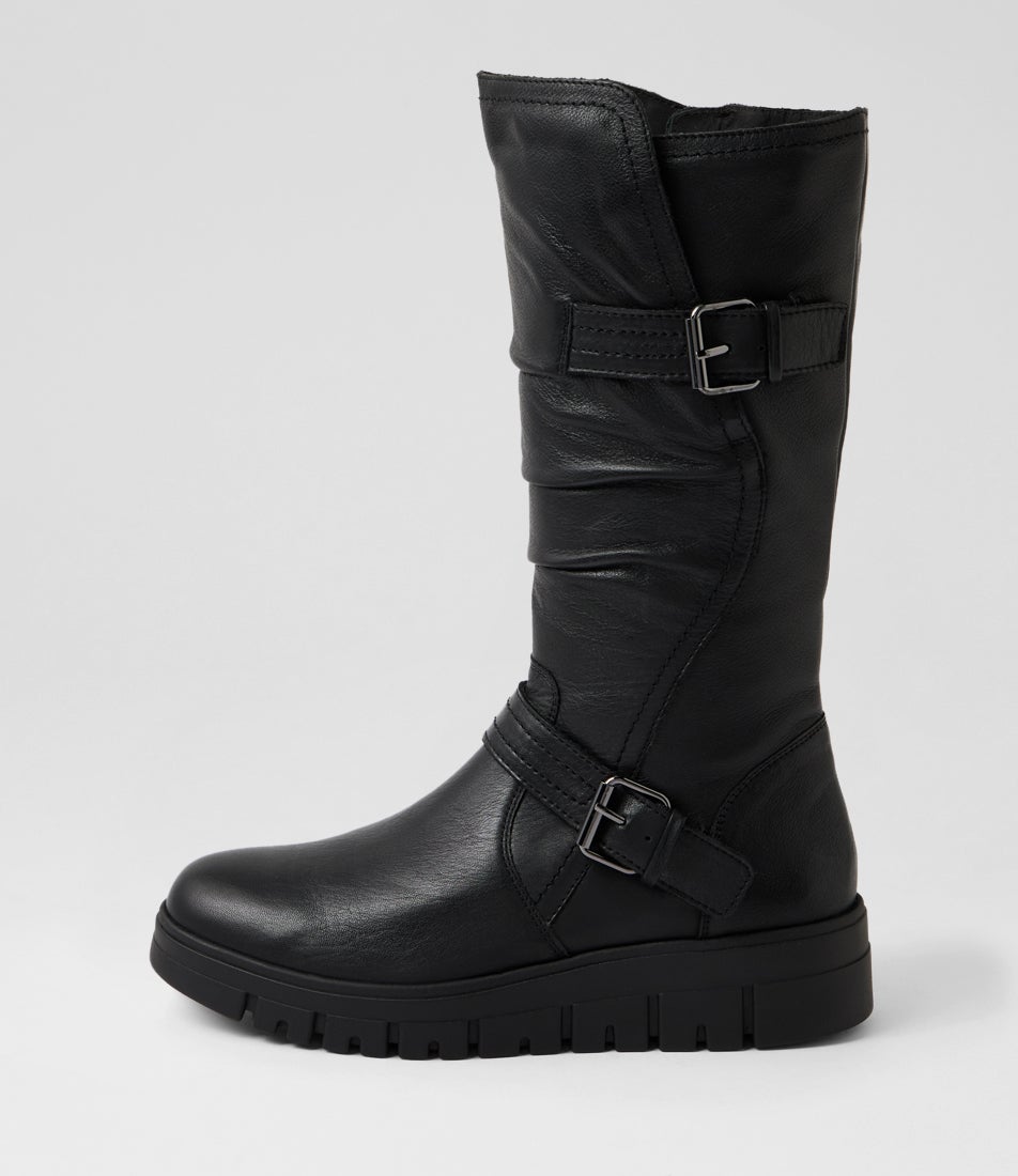 Marybie Black Leather Calf Boots Marybie Black Leather Calf Boots