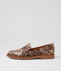Ericas D Tan Platinum Leopard Leather Flat Shoes Ericas D Tan Platinum Leopard Leather Flat Shoes