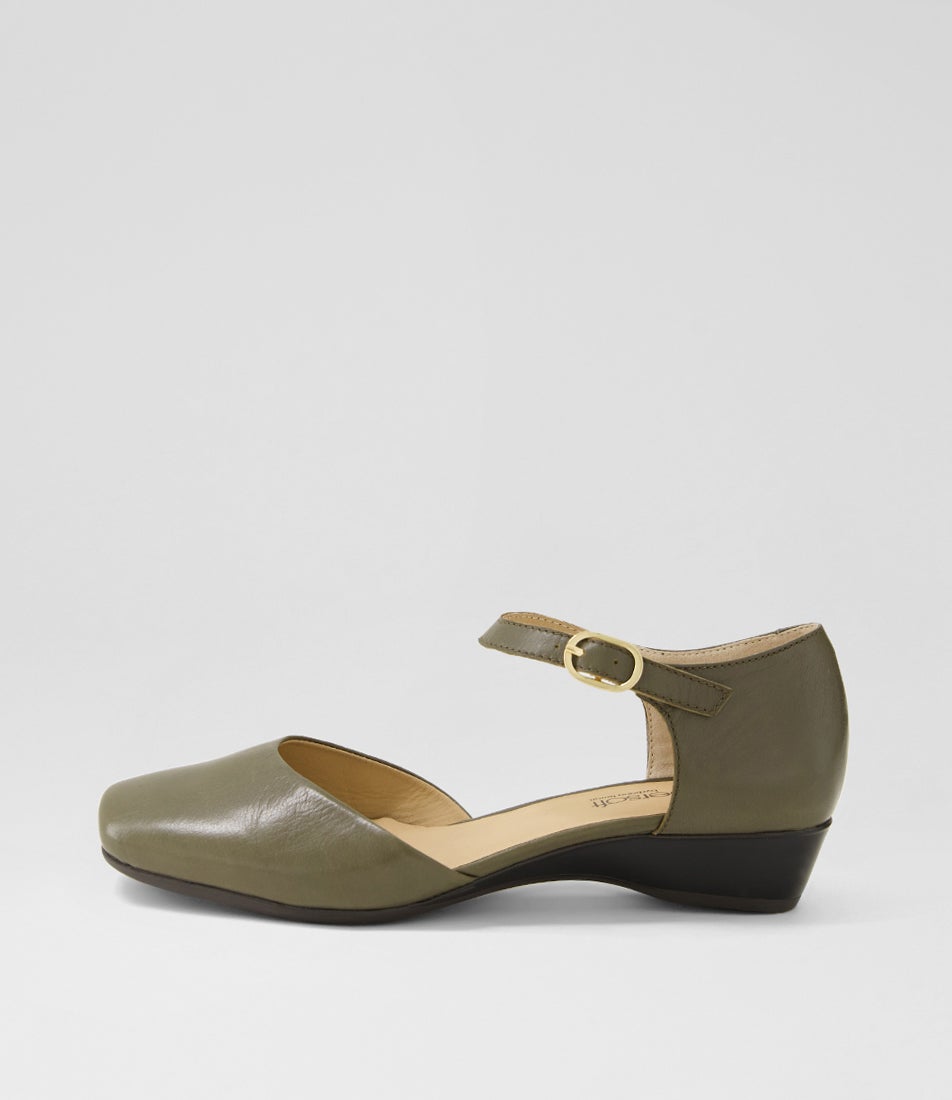 Remeai Dark Olive Leather Mary Jane Heels Remeai Dark Olive Leather Mary Jane Heels