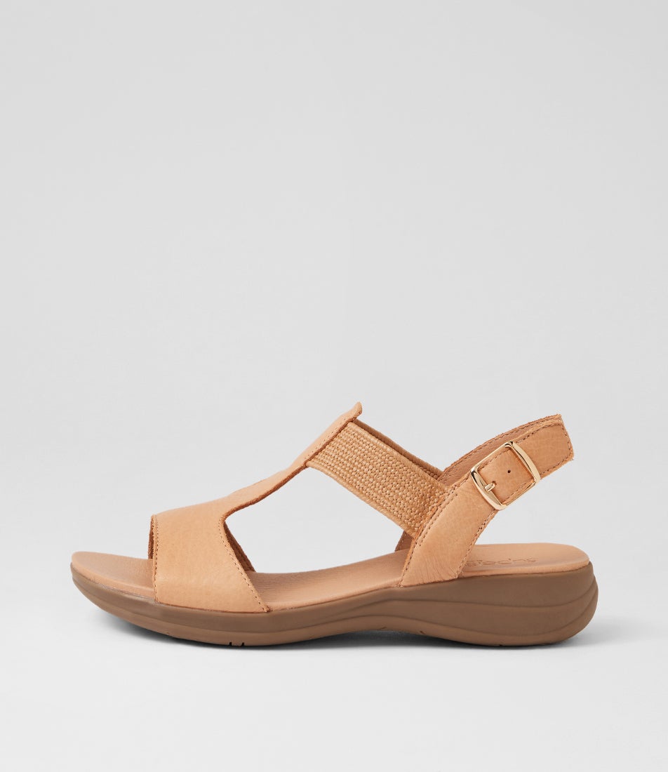 Mailie Dark Tan Leather Elastic Sandals