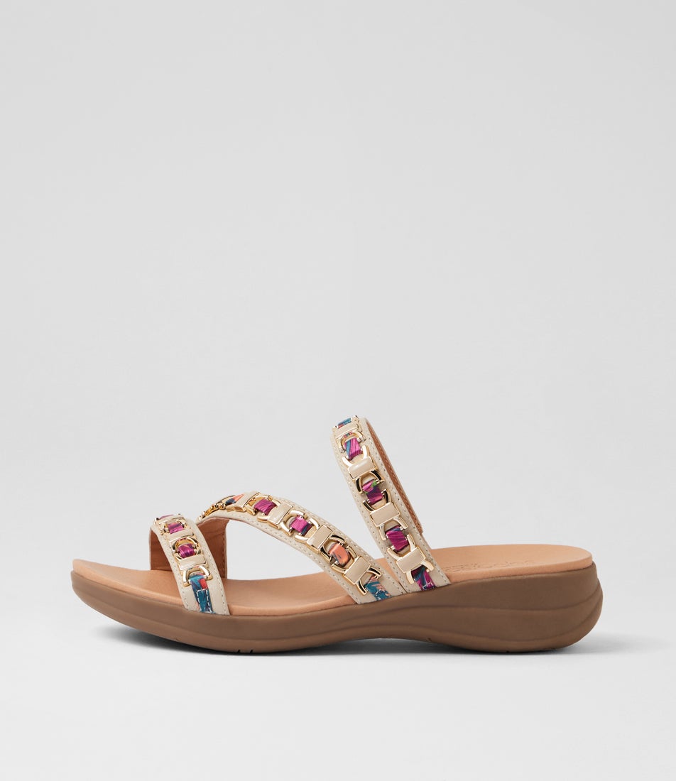 Maybelle Almond Multi Leather Fabric Sandals