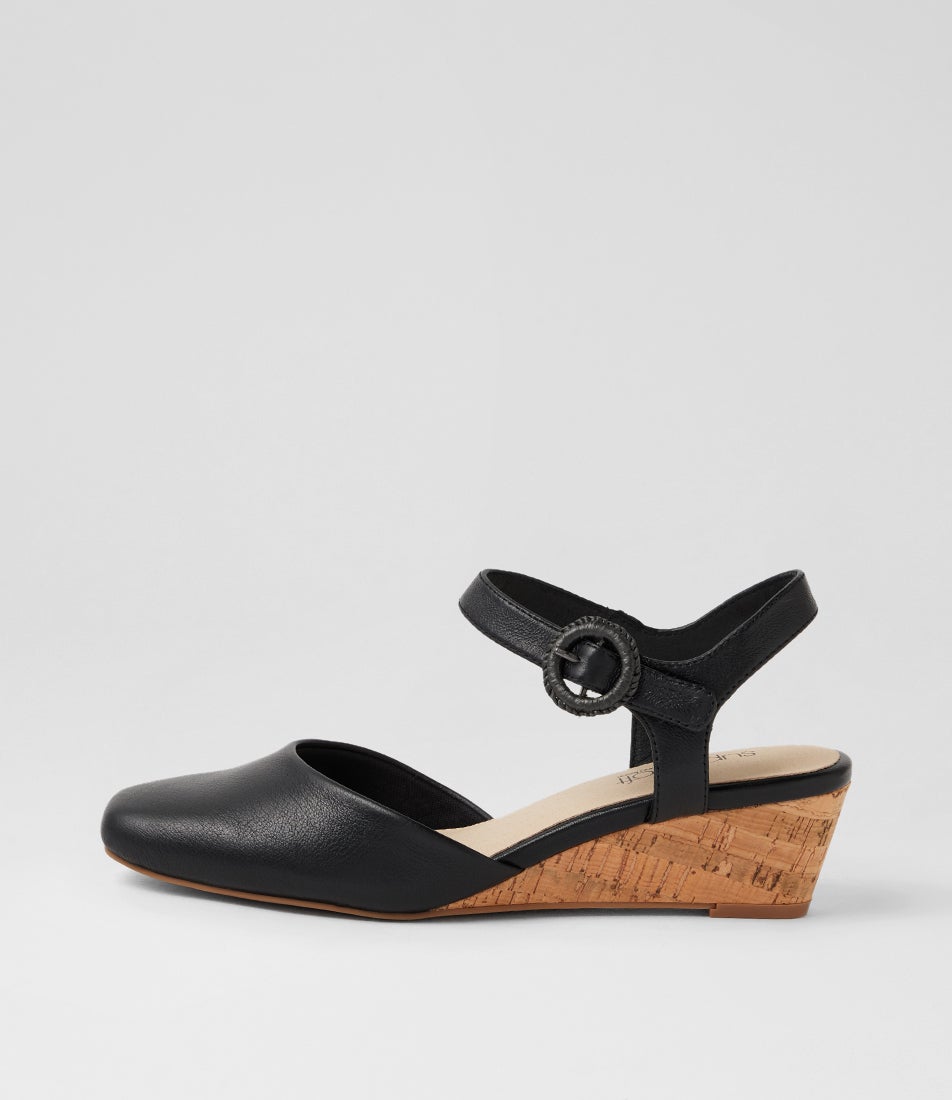 Selvine Black Cork Leather Heels Selvine Black Cork Leather Heels