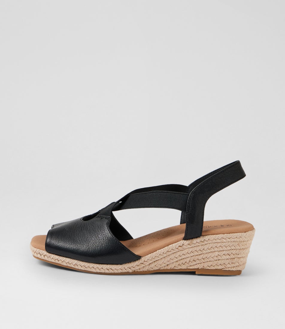 Zelie Black Leather Elastic Sandals Zelie Black Leather Elastic Sandals