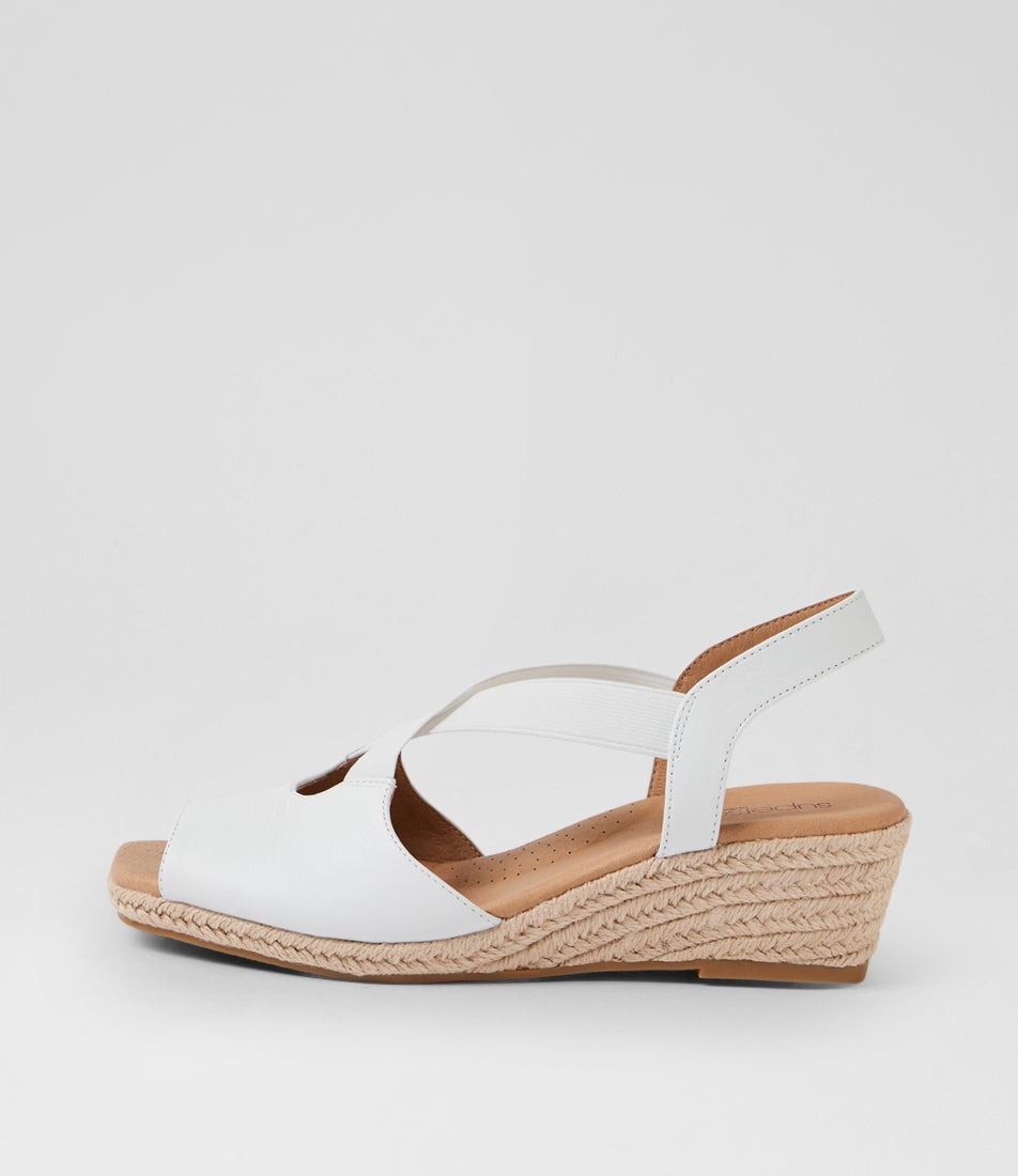 Zelie White Leather Elastic Sandals