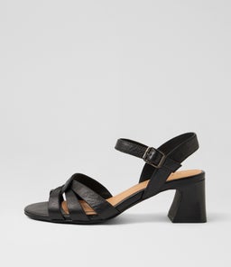Jaydie Black Veneer Leather Sandals Jaydie Black Veneer Leather Sandals