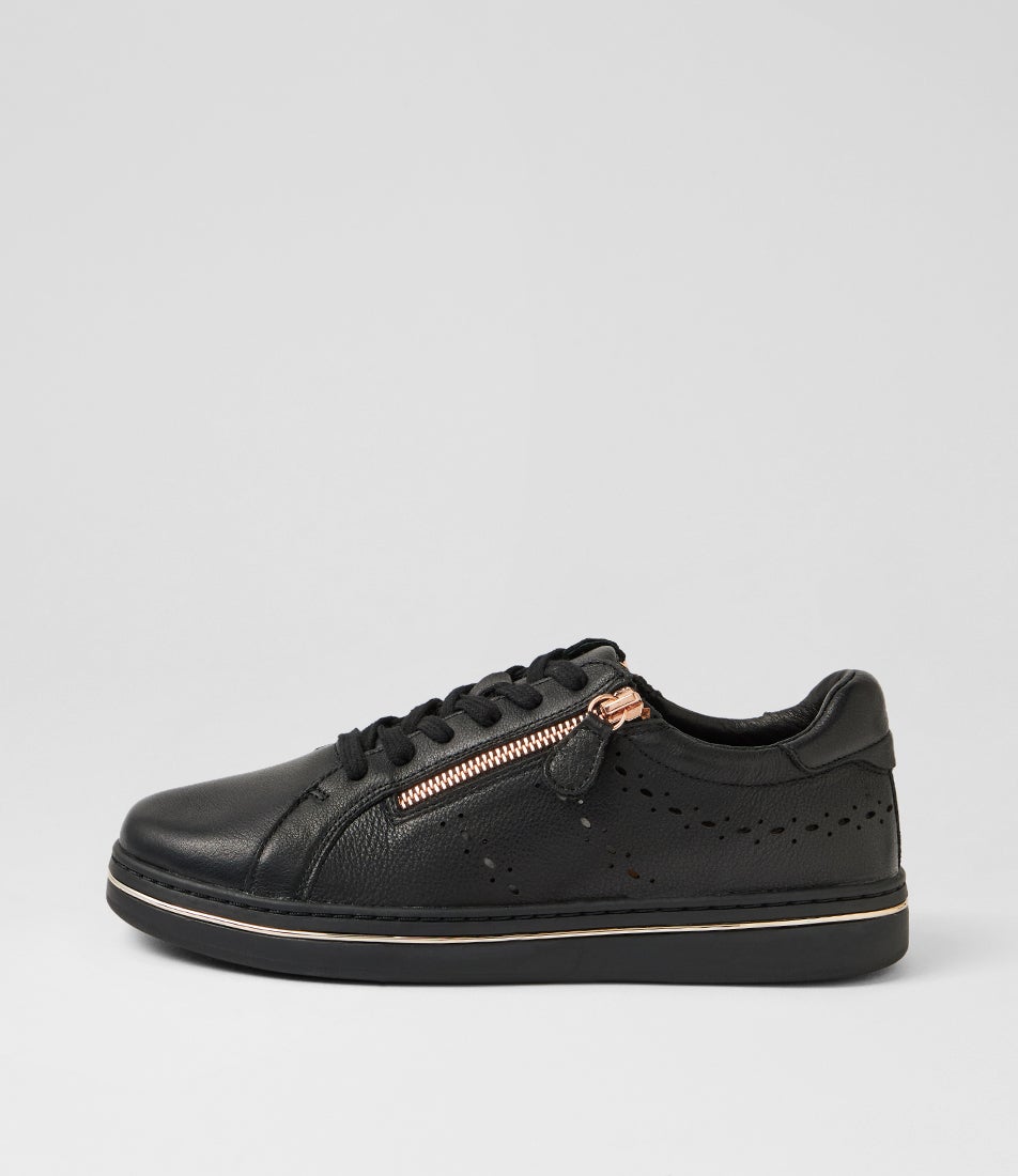 Sacie Black Rose Gold Leather Sneakers Sacie Black Rose Gold Leather Sneakers