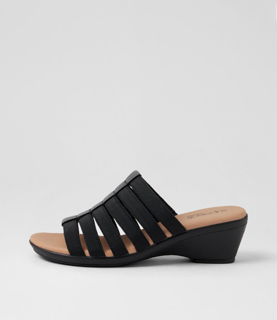 Victorias Black Cork Leather Elastic Sandals Victorias Black Cork Leather Elastic Sandals