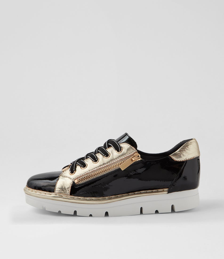 Elos Black Pale Gold Patent Leather Sneakers