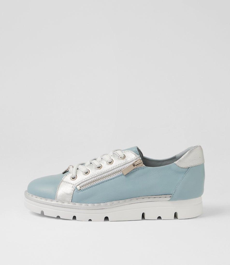 Elos Denim White Silver Wash Leather Sneakers