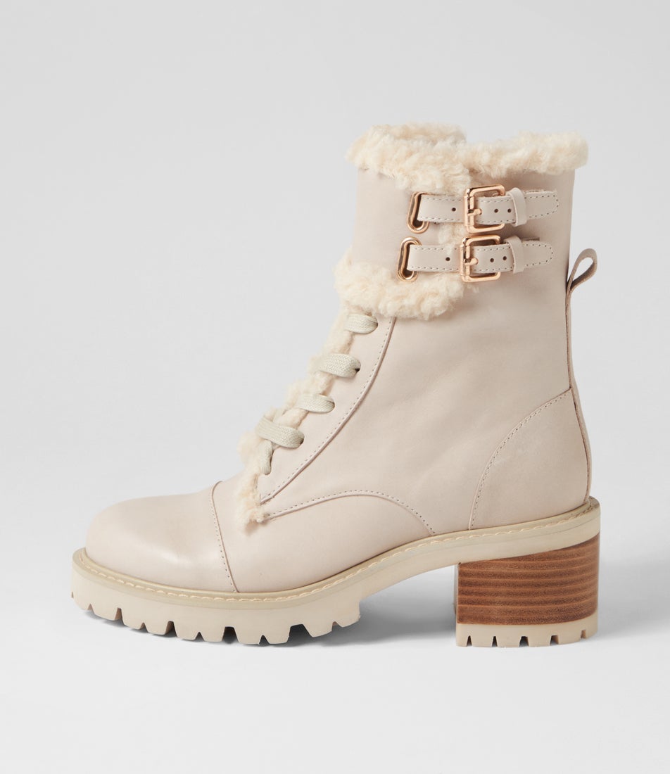 Jenifa Almond Off White Leather Fur Lace Up Boots Jenifa Almond Off White Leather Fur Lace Up Boots