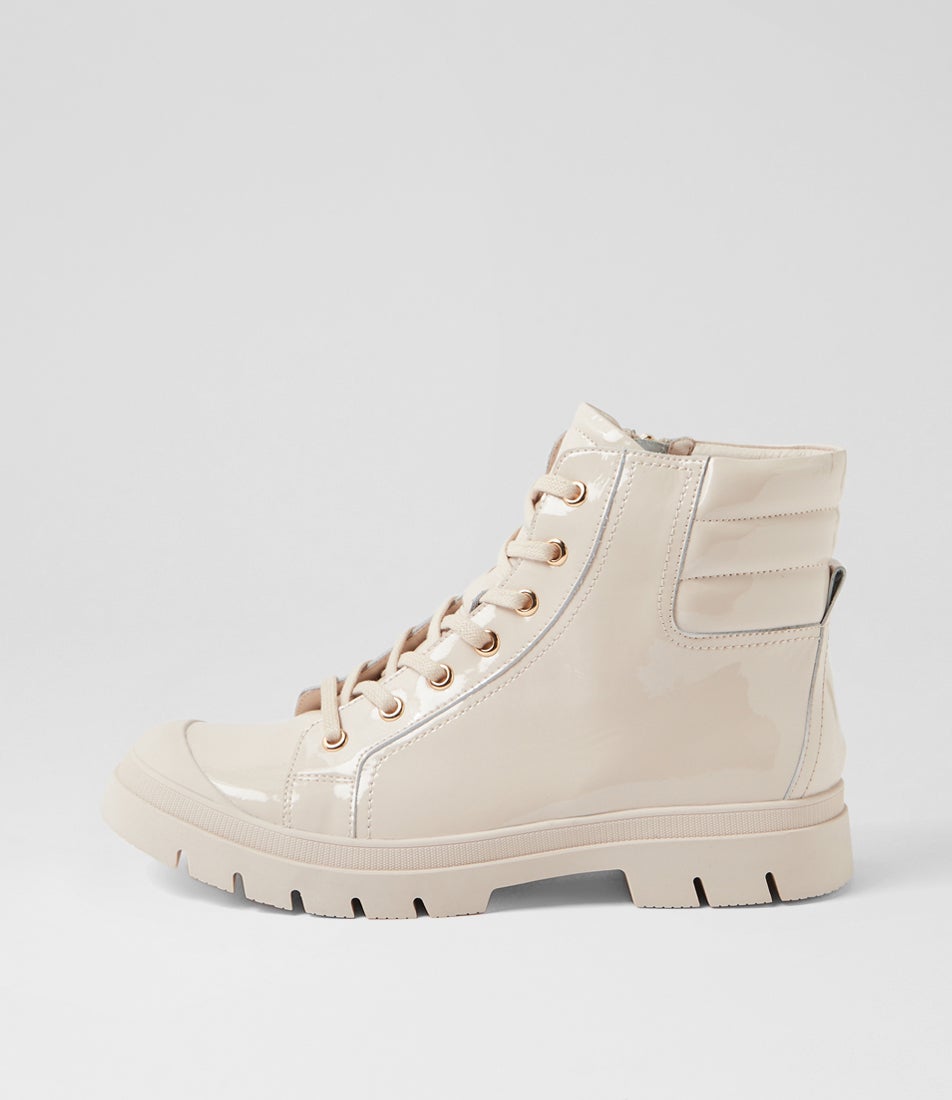 Soffey Vanilla Patent Leather Ankle Boots