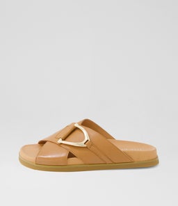 Roule Dark Tan Leather Slides Roule Dark Tan Leather Slides