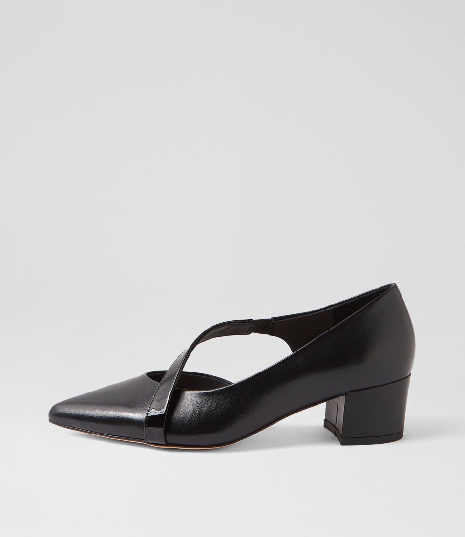 Aresa Black Leather Patent Heels