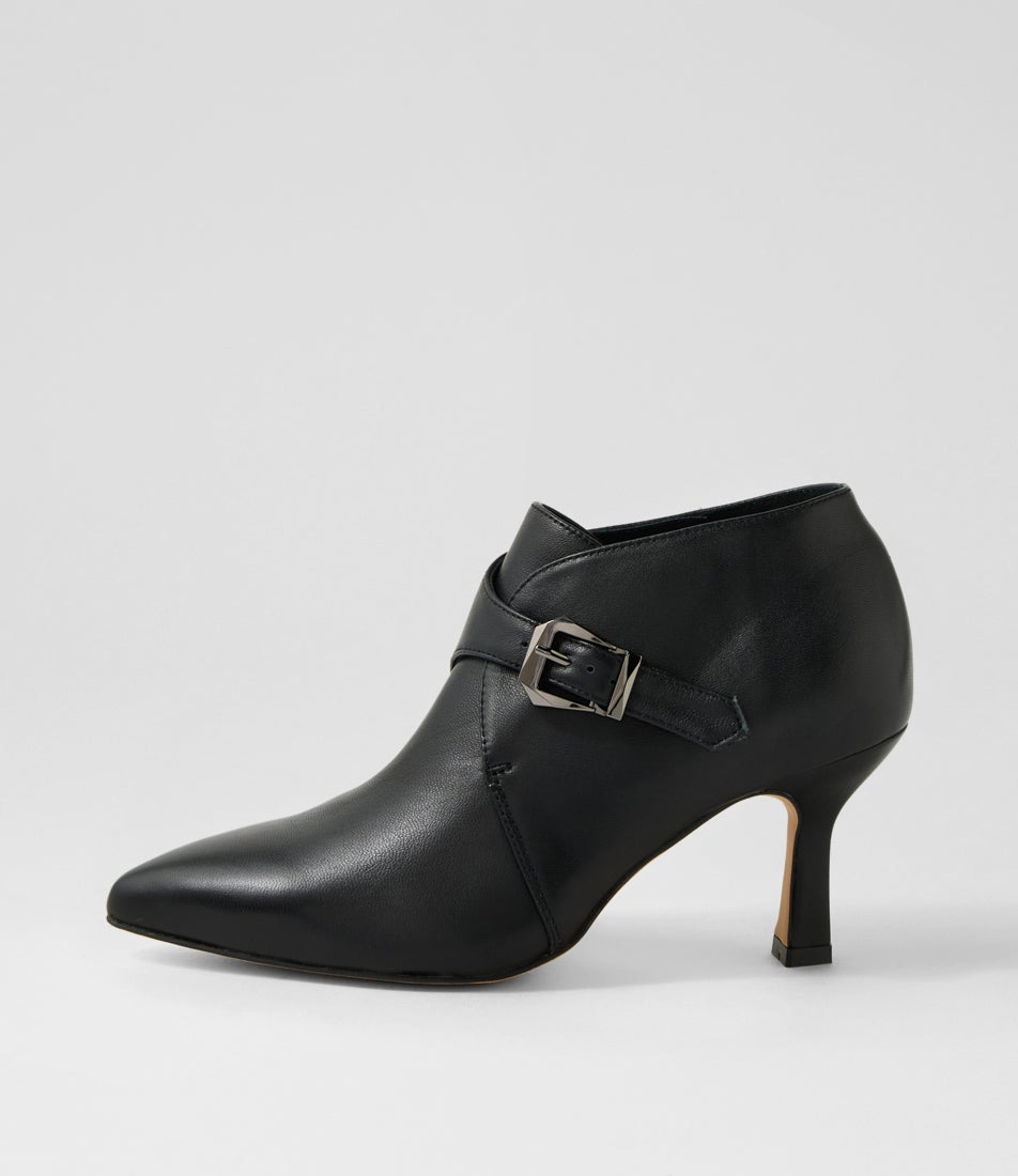 Linny Black Leather Ankle Boots
