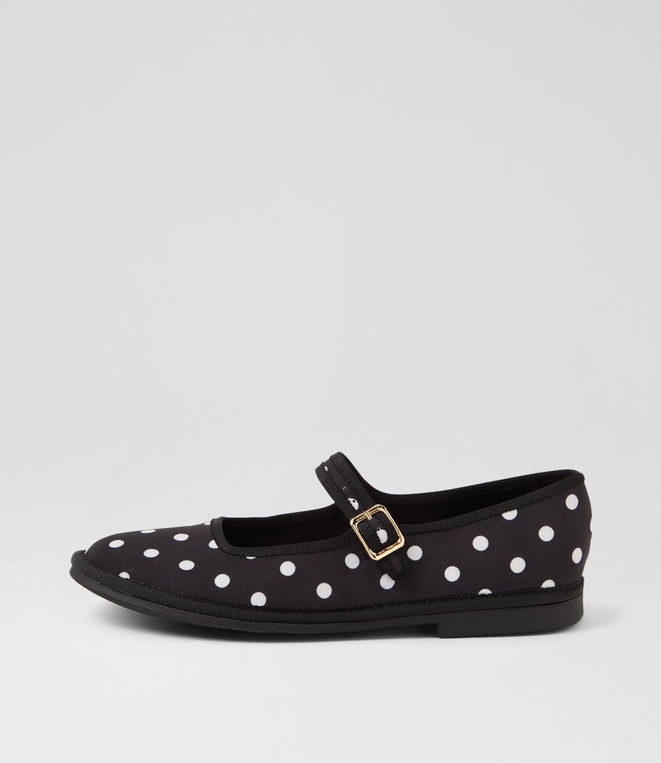 Lairoys Black White Spot Fabric Flat Shoes