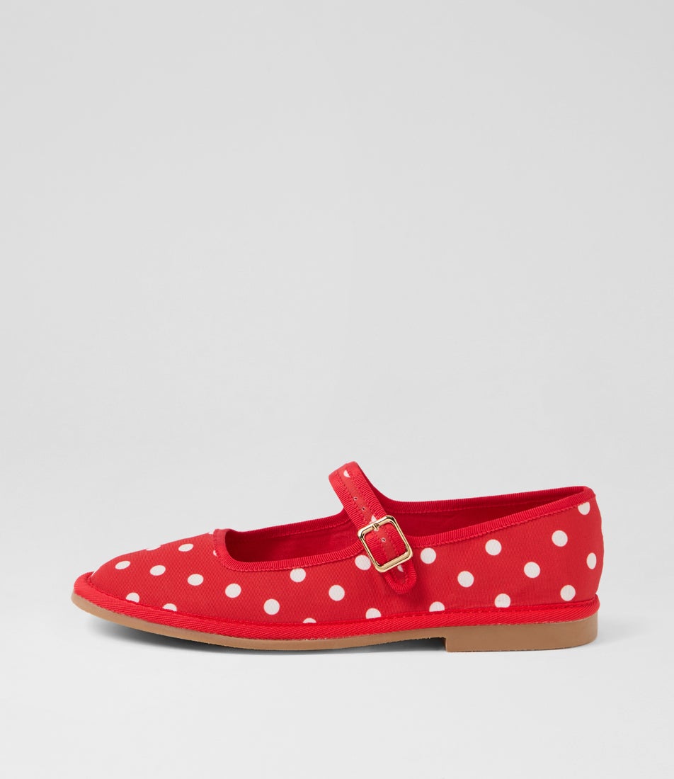 Lairoys Red White Spot Fabric Flat Shoes Lairoys Red White Spot Fabric Flat Shoes