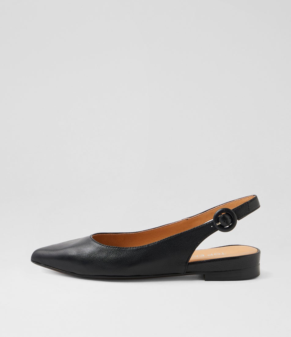 Yillie Black Leather Flat Shoes