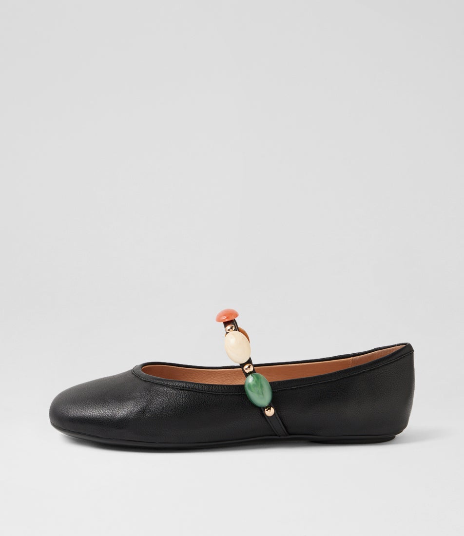 Birkita Black Multi Leather Ballet Flats
