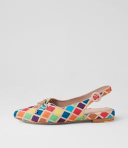 Frossies Nat Bright Harlequin Fabric Flat Shoes Frossies Nat Bright Harlequin Fabric Flat Shoes