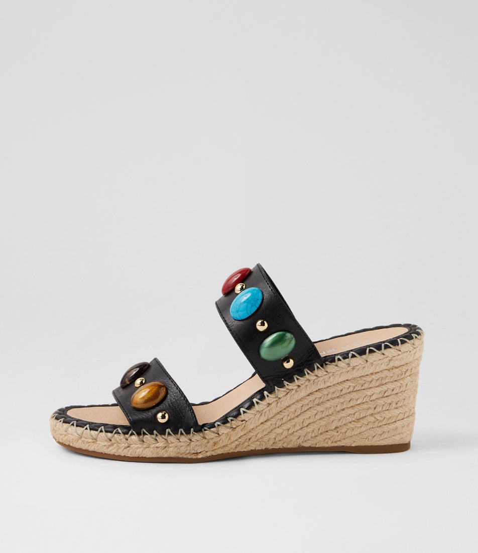 Gizelas Black Multi Leather Sandals